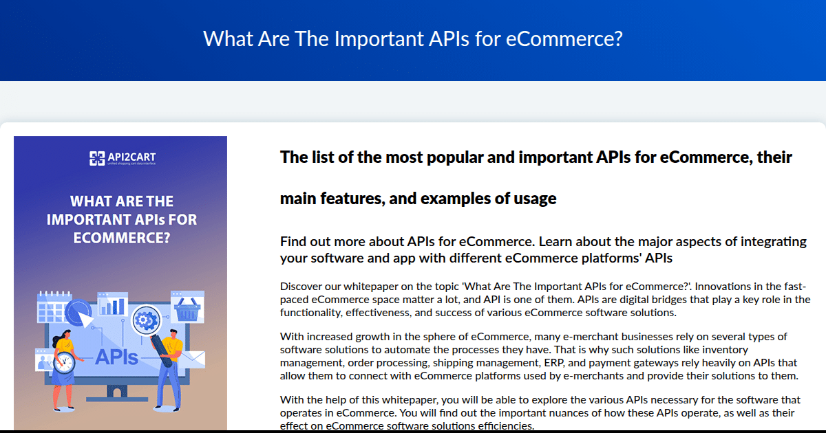 APIs for eCommerce - API2Cart - Unified eCommerce API