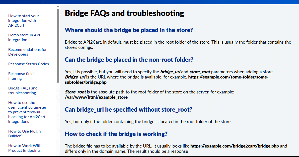 Bridge FAQs and troubleshooting - API2Cart - Unified eCommerce API