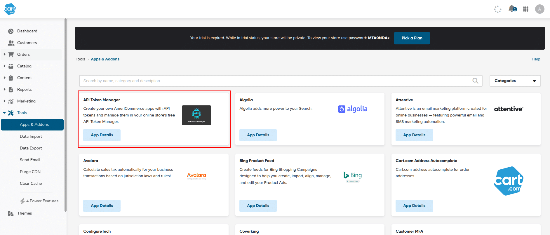 How to connect AmeriCommerce to API2Cart. API Token Manager