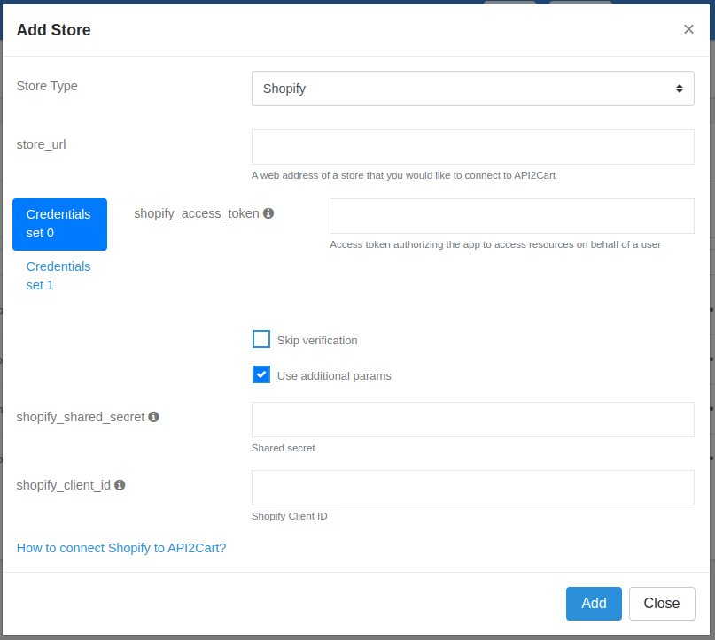Add Shopify store to API2Cart