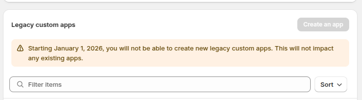 Shopify custom apps notice