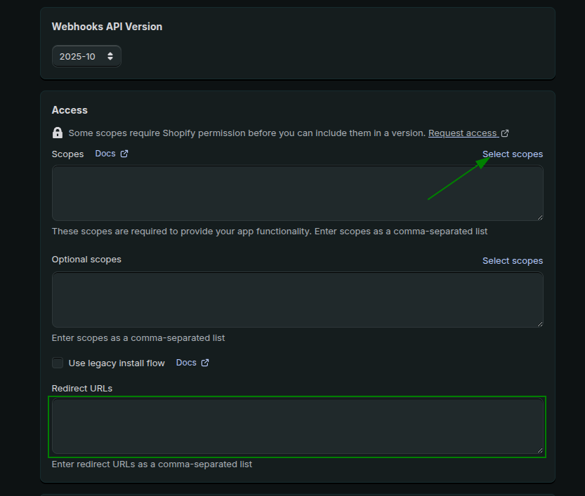 Scopes and Redirect URLs