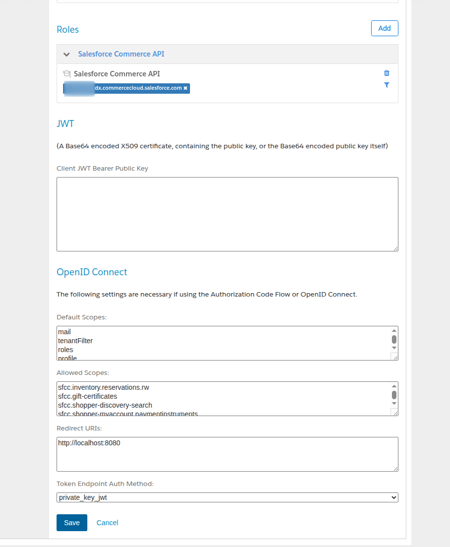 Configure OpenID Connect settings for Salesforce Commerce Cloud SCAPI