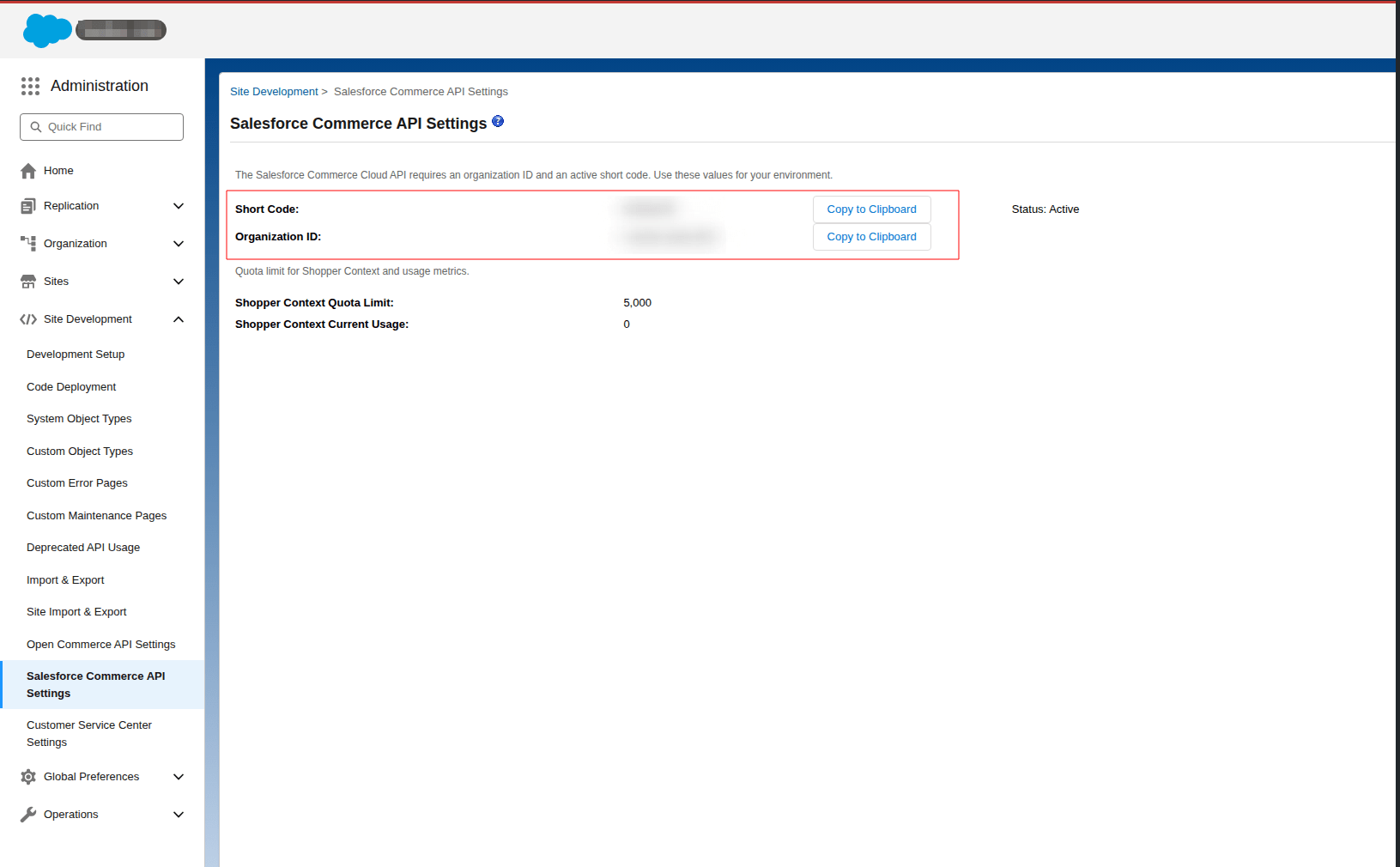 Find Short Code and Organization ID in Salesforce Commerce Cloud SCAPI settings