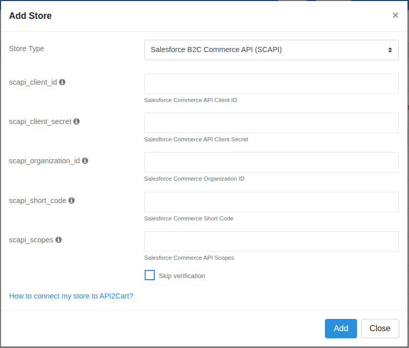 Connect Salesforce Commerce Cloud SCAPI to API2Cart admin panel