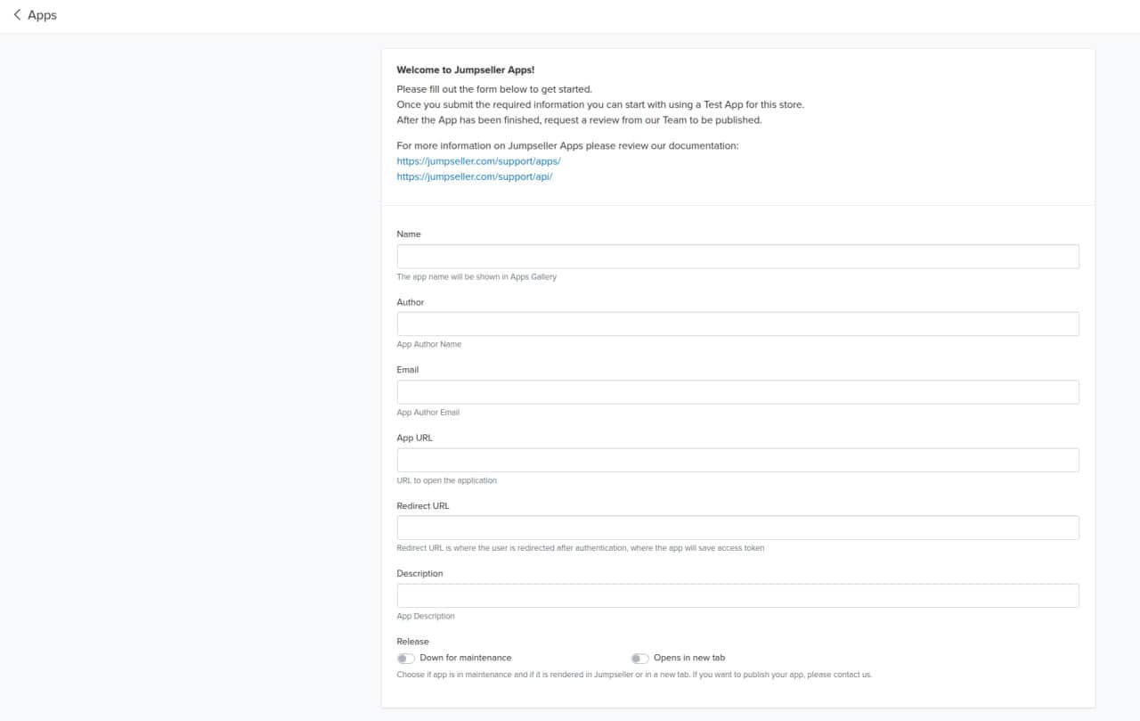 App registration form