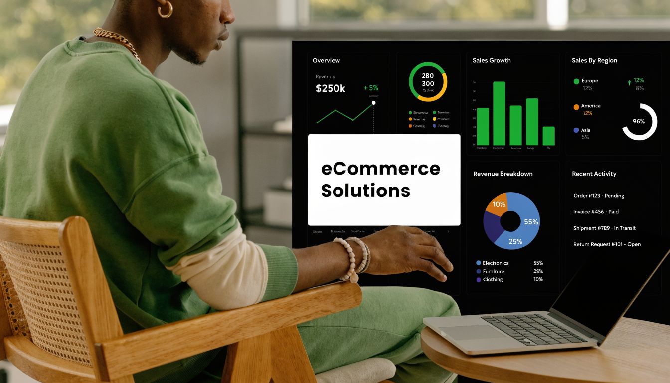 A person working on a laptop displaying detailed e-commerce performance analytics and digital business growth metrics.
