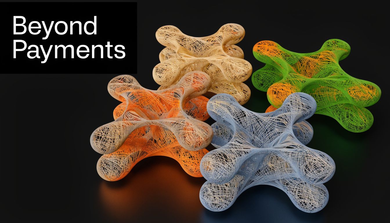 Abstract 3D structures with complex interwoven textures resembling colorful organic shapes against a dark background.